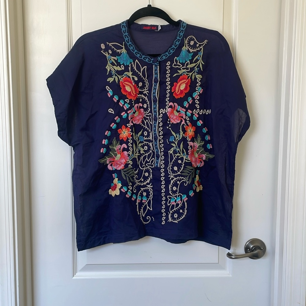 Johnny Was Sundance Catalog Blue Peloza Top Large